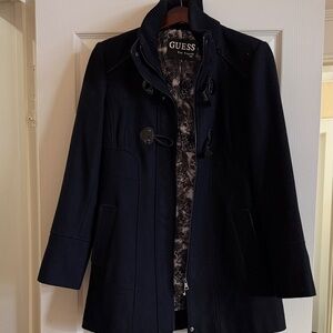 GUESS Women's Black with detached hood Trench Coat. NWOT